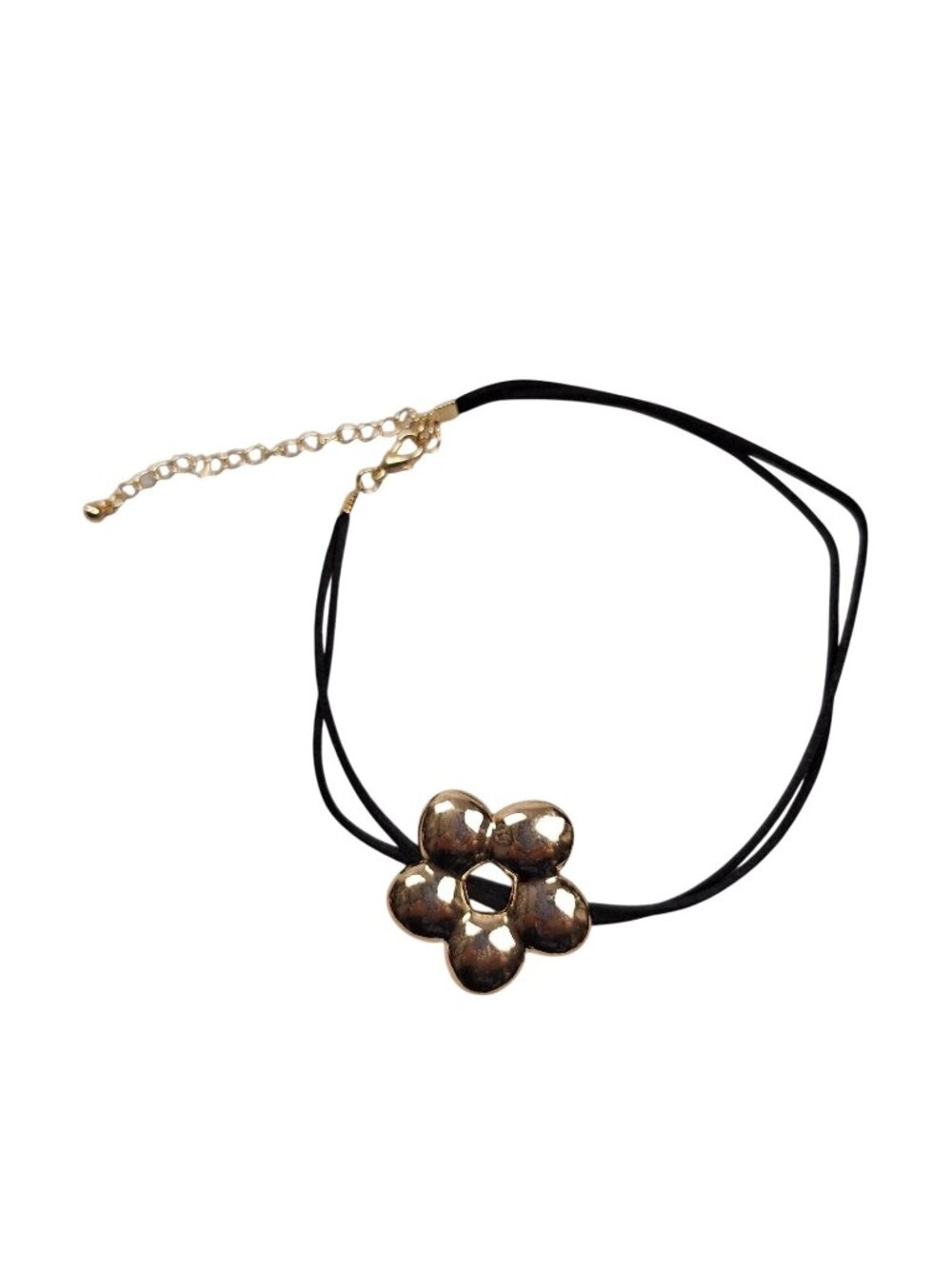 Urban Outfitters Flower Choker Necklace Womens Black Cord Gold Tone boho festive